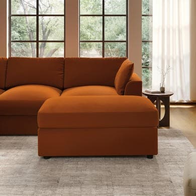 Large Burnt Orange Velvet Footstool - August