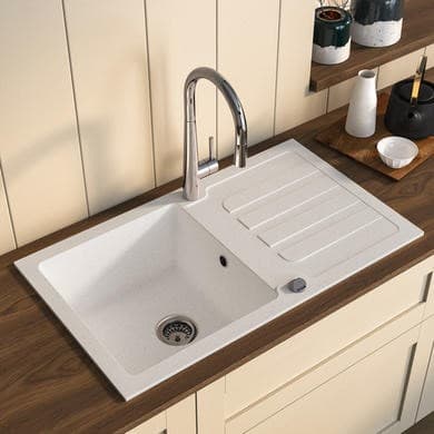 Single Bowl White Inset Granite Composite Kitchen Sink with Reversible Drainer - Enza Laurie
