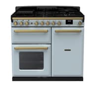 Rangemaster Estel Deluxe 100cm Dual Fuel Range Cooker - Misty Blue with Brass Trim | ESDL100DFPMSB/AB1