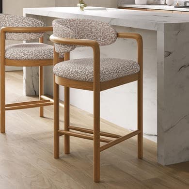 Beige - Upholstered Kitchen Stools with Solid Wood Exposed Back - Darla