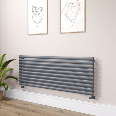 Sorrento Linea Dark Grey Anthracite Oval Designer Radiator 590x1600mm Single Panel 3782 BTU - Horizontal Bars