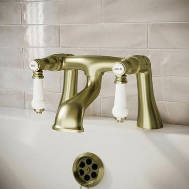 Brushed Brass Traditional Bath Filler - Helston