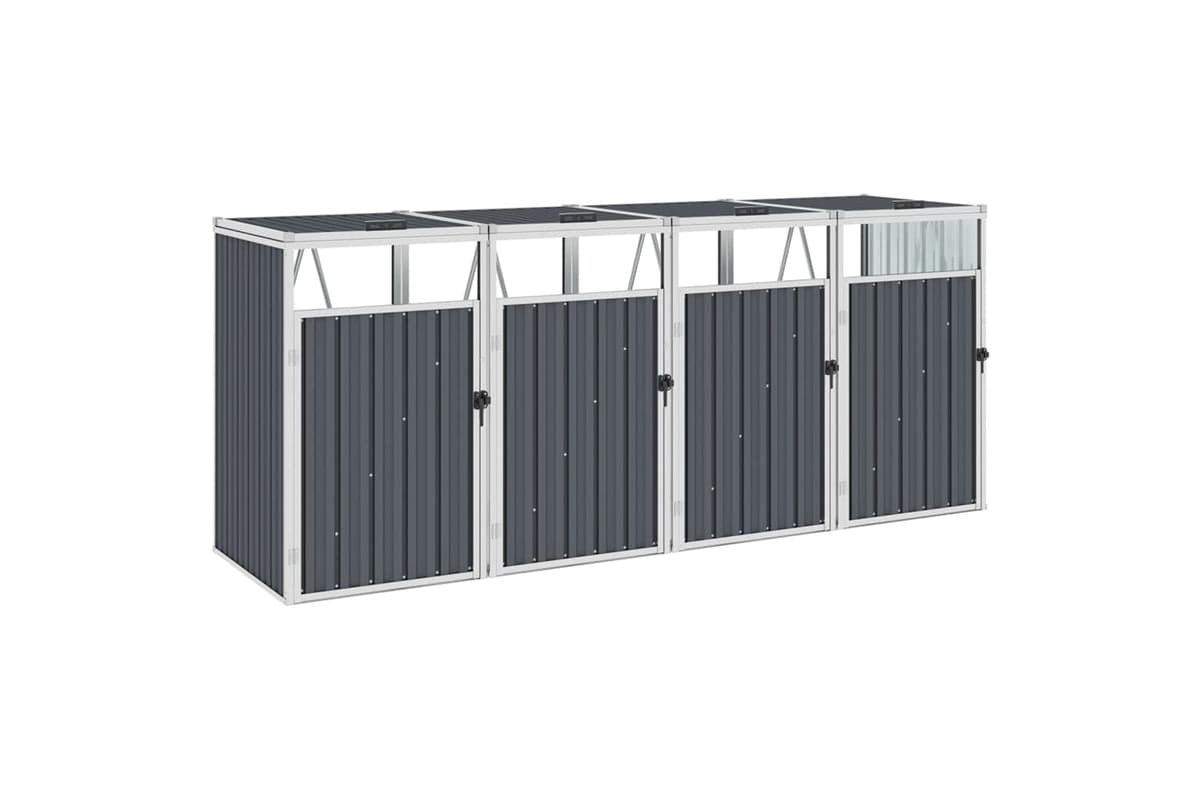 vidaXL Quadruple Garbage Bin Shed Grey 286x81x121cm Steel