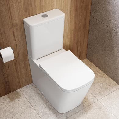 Close Coupled Rimless Closed Back Toilet with Soft Close Seat & Chrome Push Button - Albi