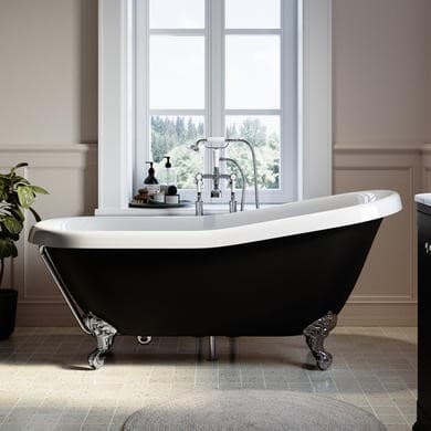 Black Freestanding Single Ended Roll Top Slipper Bath with Chrome Feet 1615 x 690mm - Park Royal