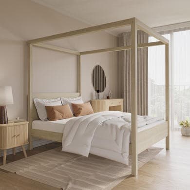 light wood - Wooden Four Poster Bed Frame - Victoria