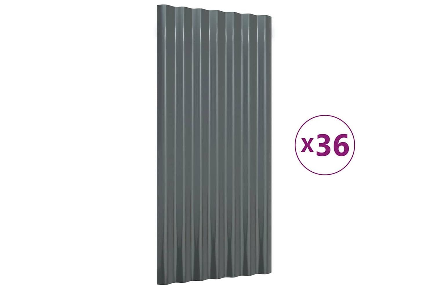 vidaXL 319141 Roof Panels 36 Pcs Powder-coated Steel Anthracite 80x36cm