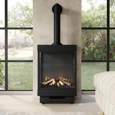 Large Electric Log Burner-Style Stove with Decorative Flue in Black - AmberGlo