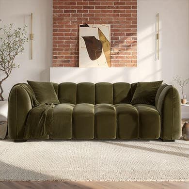 Khaki Green Velvet 3 Seater Sofa - Elod