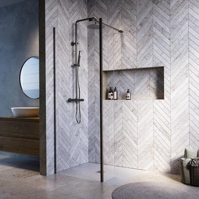 700mm Gunmetal Grey Shower Screen for Wet Room & Walk In Shower with 300mm Hinged Fixed Panel – Corvus