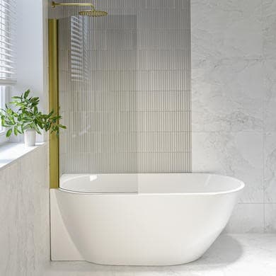 Freestanding Shower Bath Single Ended Left Hand Corner with Brass Bath Screen 1650 x 740mm - Lisbon