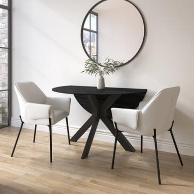 Small Black Wooden Drop Leaf Space Saving Round Extendable Dining Table - Seats 2 - 4 - Carson