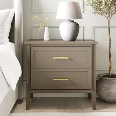 ONLY OPENED - Dark Wood Wide 2 Drawer Bedside Table - Delilah
