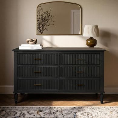 Large Black Ribbed 6 Drawer Chest of Drawers - Farah