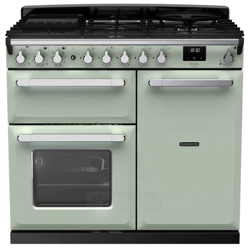 Rangemaster Estel Deluxe 100cm Dual Fuel Range Cooker | Mint with Chrome Trim