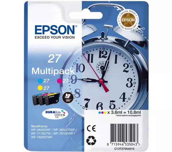 EPSON Alarm Clock 27 Cyan, Magenta & Yellow Ink Cartridges - Multipack