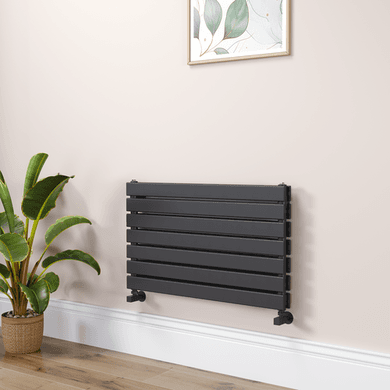 Riace Linea Midnight Black Flat Designer Radiator 490x800mm Double Panel 2369 BTU - Horizontal Bars