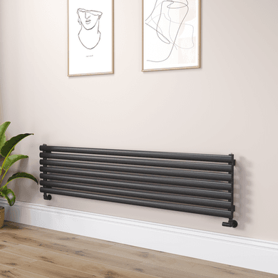 Sorrento Linea Midnight Black Oval Designer Radiator 413x1800mm Single Panel 2980 BTU - Horizontal Bars