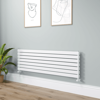 Riace Linea White Flat Designer Radiator 490x1600mm Double Panel 4392 BTU - Horizontal Bars