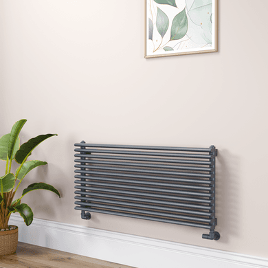 Ventura Linea Dark Grey Anthracite Oval Unique Designer Radiator 455x1000mm Single Panel 2249 BTU - Horizontal Bars