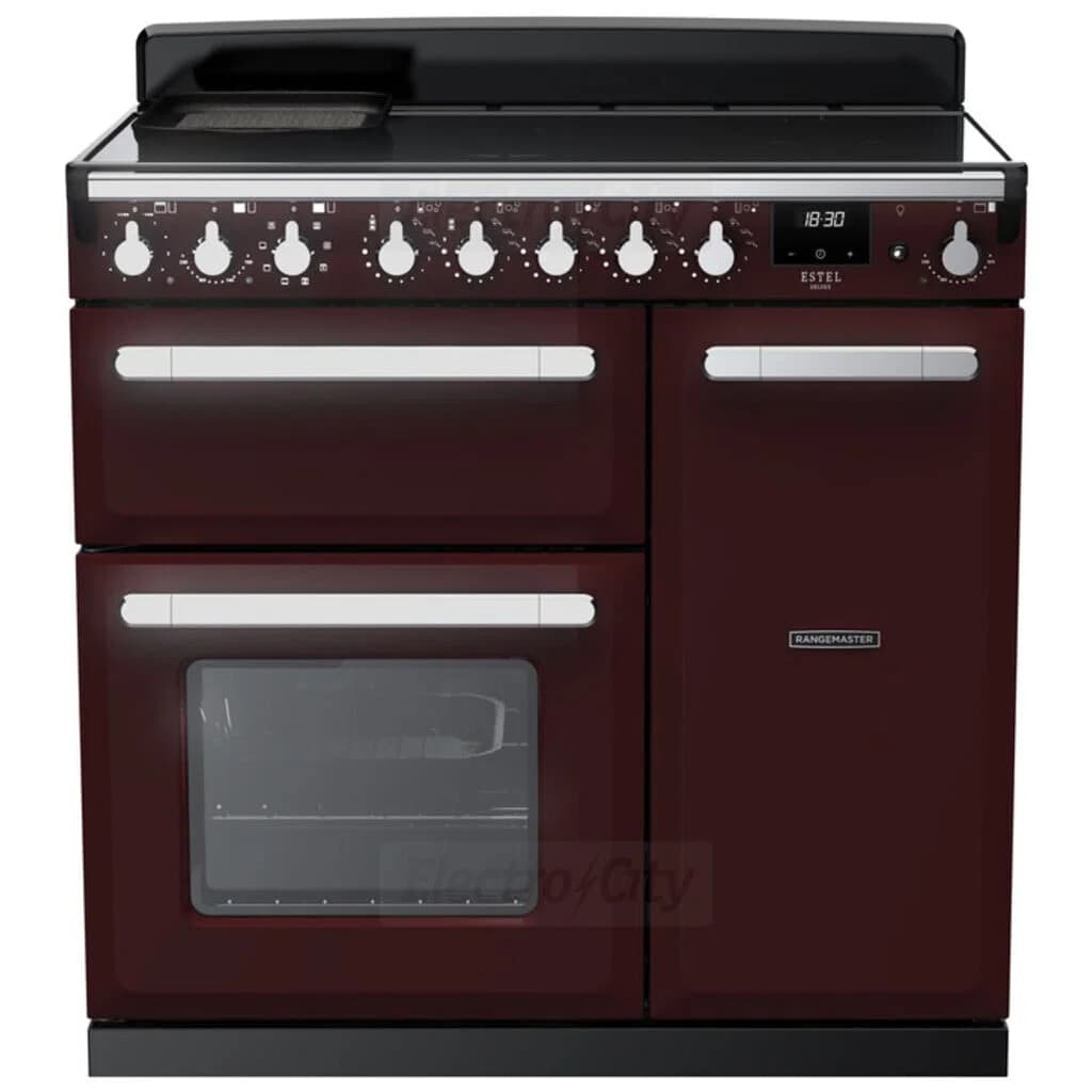 Rangemaster Estel Deluxe 90cm Induction Range Cooker | Bordeaux with Chrome Trim
