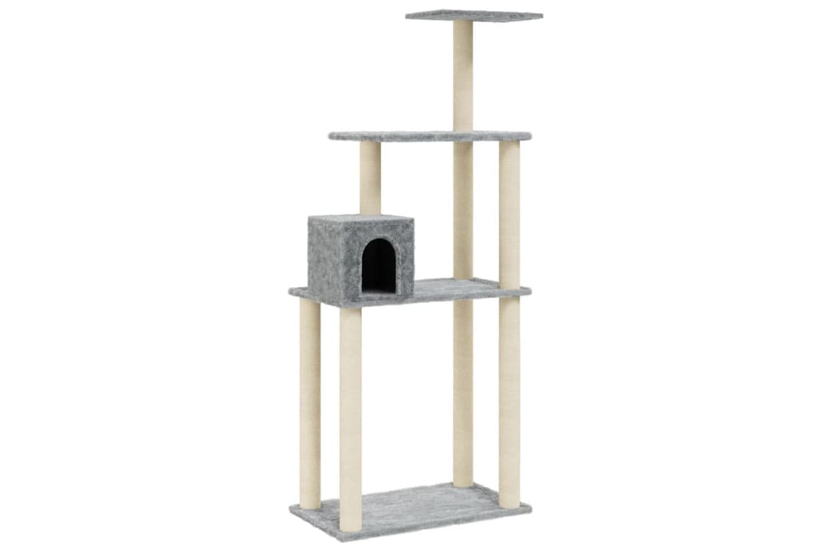 Cat Tree With Sisal Scratching Posts Light Grey 147 Cm