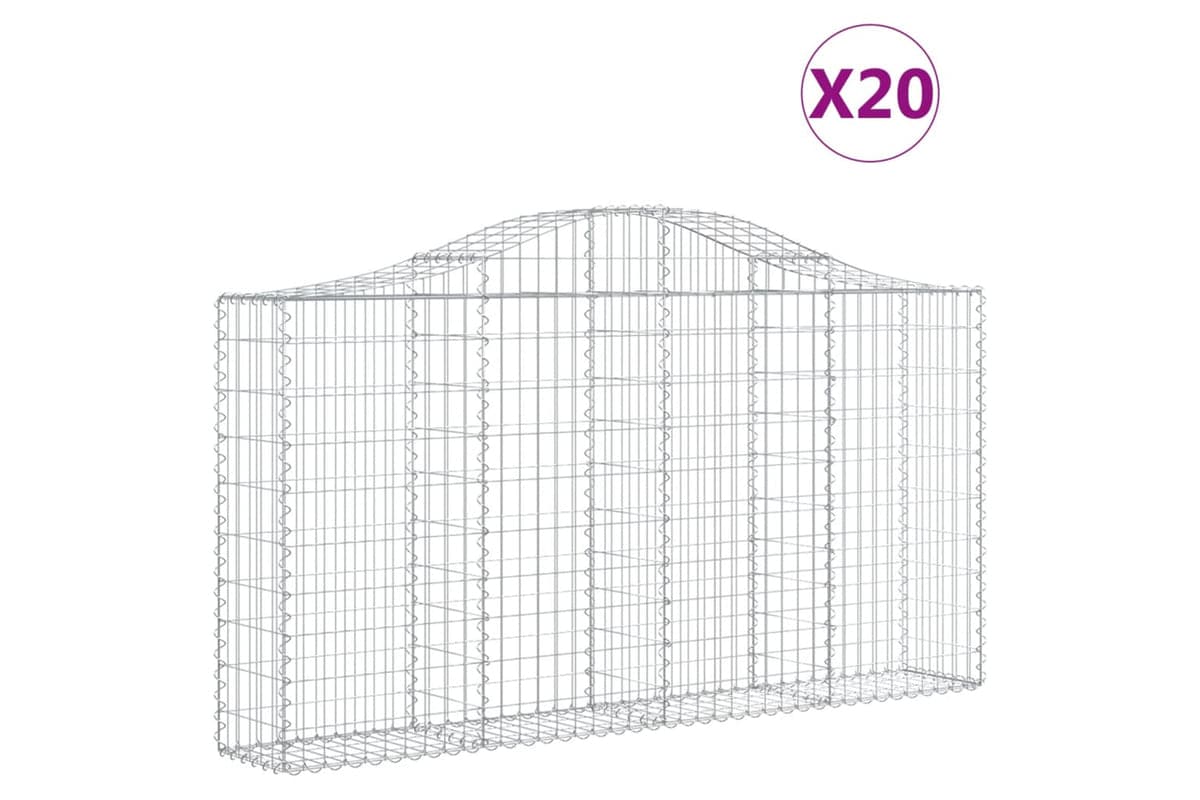 vidaXL 3145445 Arched Gabion Baskets 20 Pcs 200x30x100/120cm Galvanised Iron