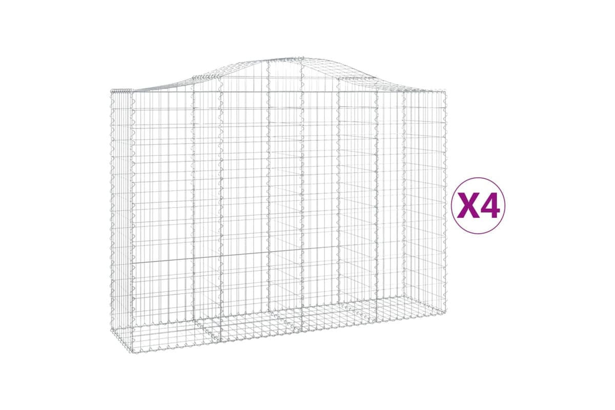 vidaXL 3145684 Arched Gabion Baskets 4 Pcs 200x50x140/160cm Galvanised Iron