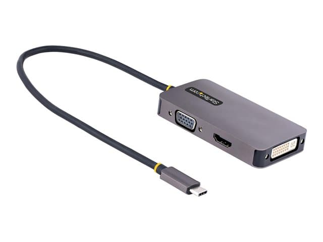 STARTECH.COM - Startech USB C Video Adapter, USB C to HDMI DVI VGA Adapter, Up to 4K 60Hz, Aluminum, Multiport Video Display Adapter for Laptops, Thunderbolt 3/4 Compatible, USB Type C Monitor Adapter - USB C Travel Adapter (118-USBC-HDMI-VGADVI)