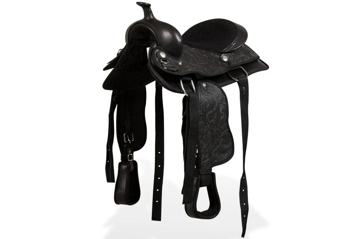 Vidaxl 91356 Western Saddle. Headstall&breast Collar Real Leather 13" Black