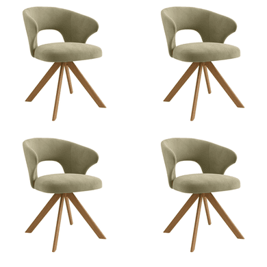 Set of 4 Sage Green Velvet Swivel Dining Chairs with Oak Legs - Mila