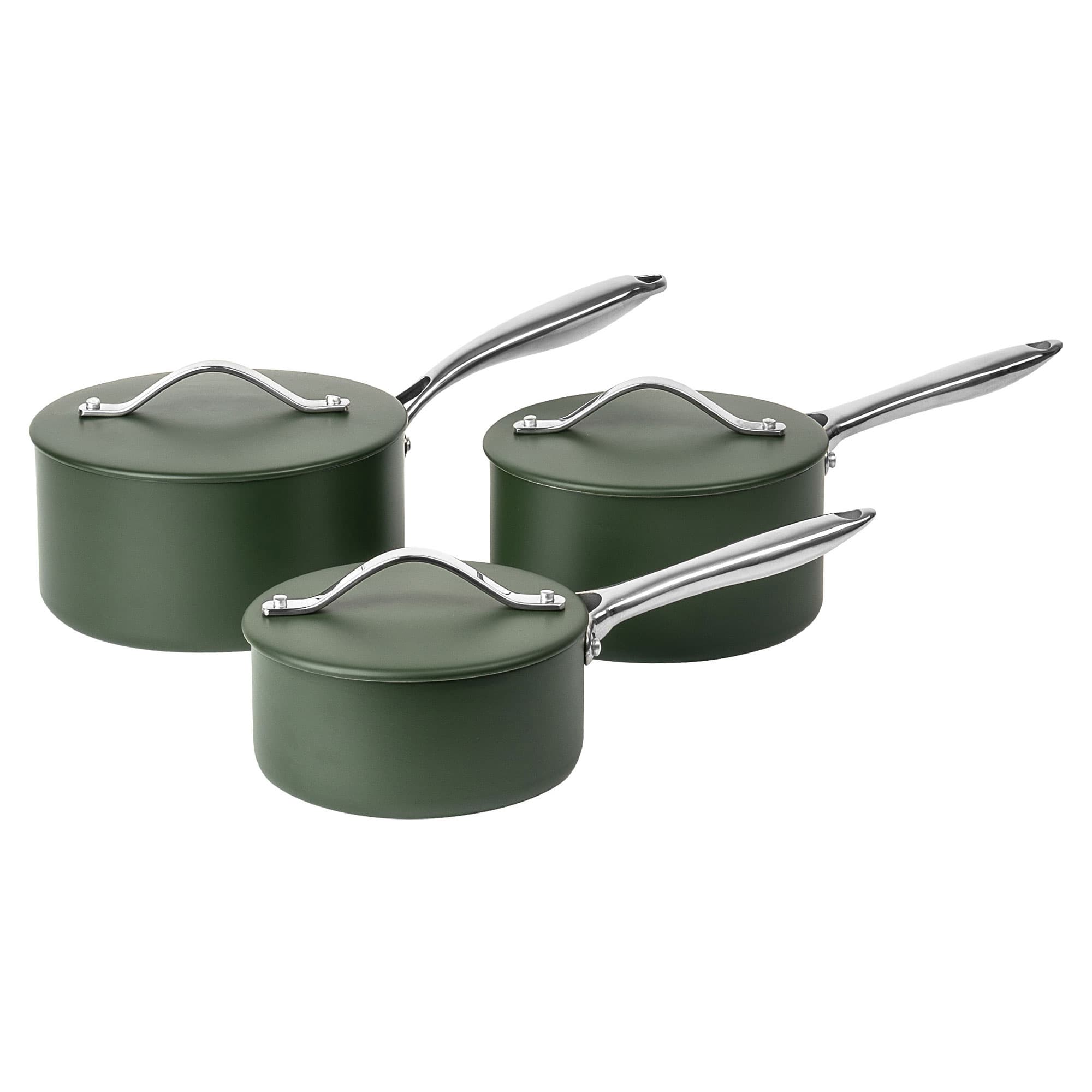 Green Pressed Aluminium Saucepan Three-Piece Set