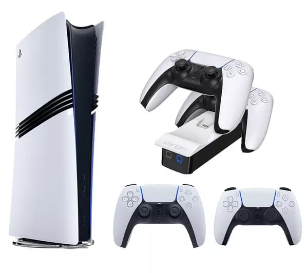 SONY PlayStation 5 Pro, PS5 DualSense Wireless Controller (White) & PlayStation 5 Twin Docking Station Bundle