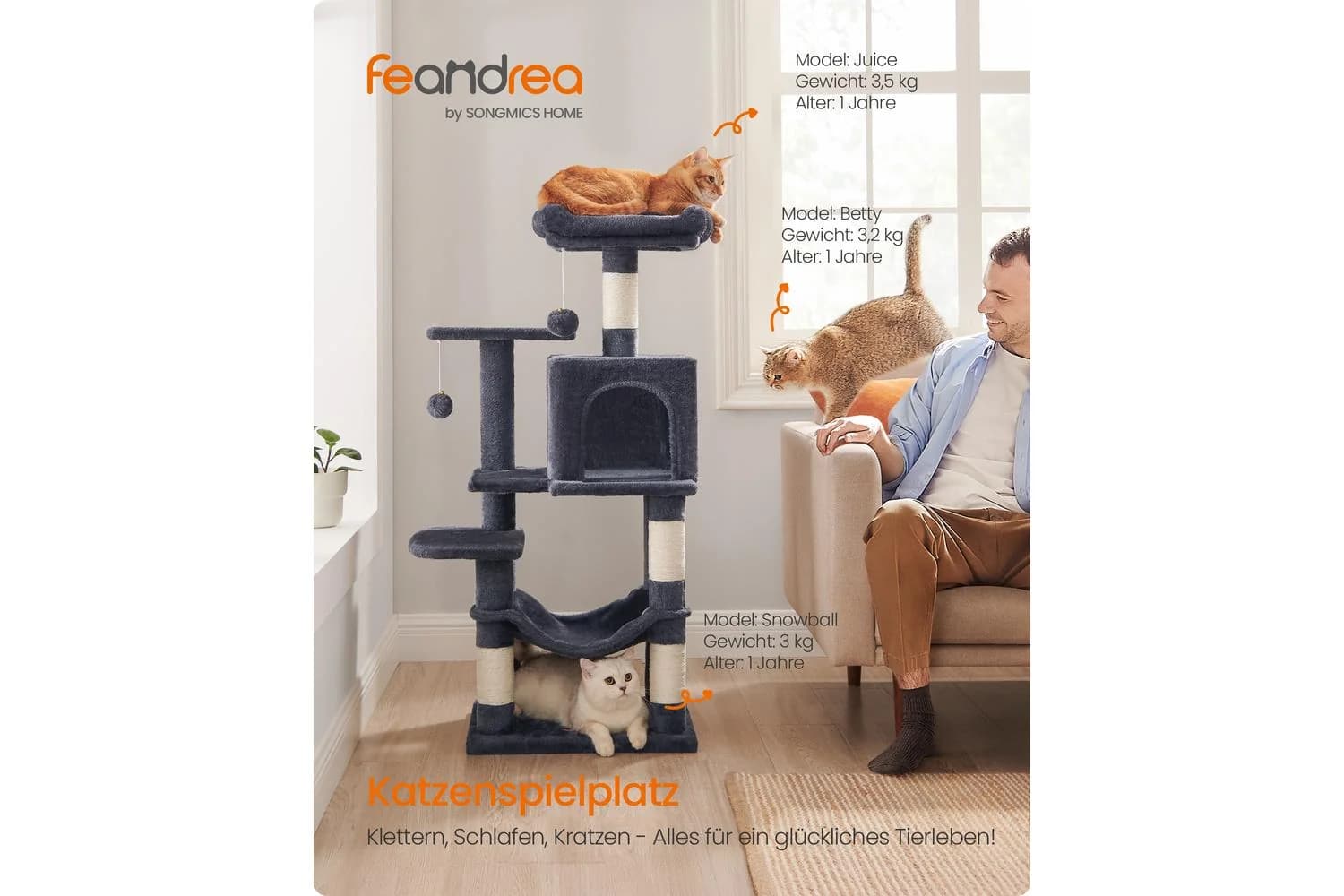 Feandrea Cat Tree | Cat Play Tower | Plush & Sisal | 112 Cm