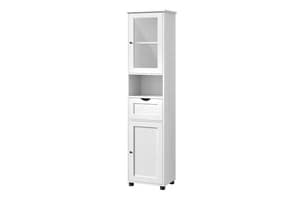 Tall Bathroom Cabinet | Bathroom Storage Cupboard | Particleboard & Glass | 165cm White