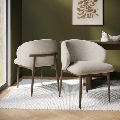 Beige and Walnut - Upholstered Curved Dining Chairs with Wooden Exposed Back - Kori