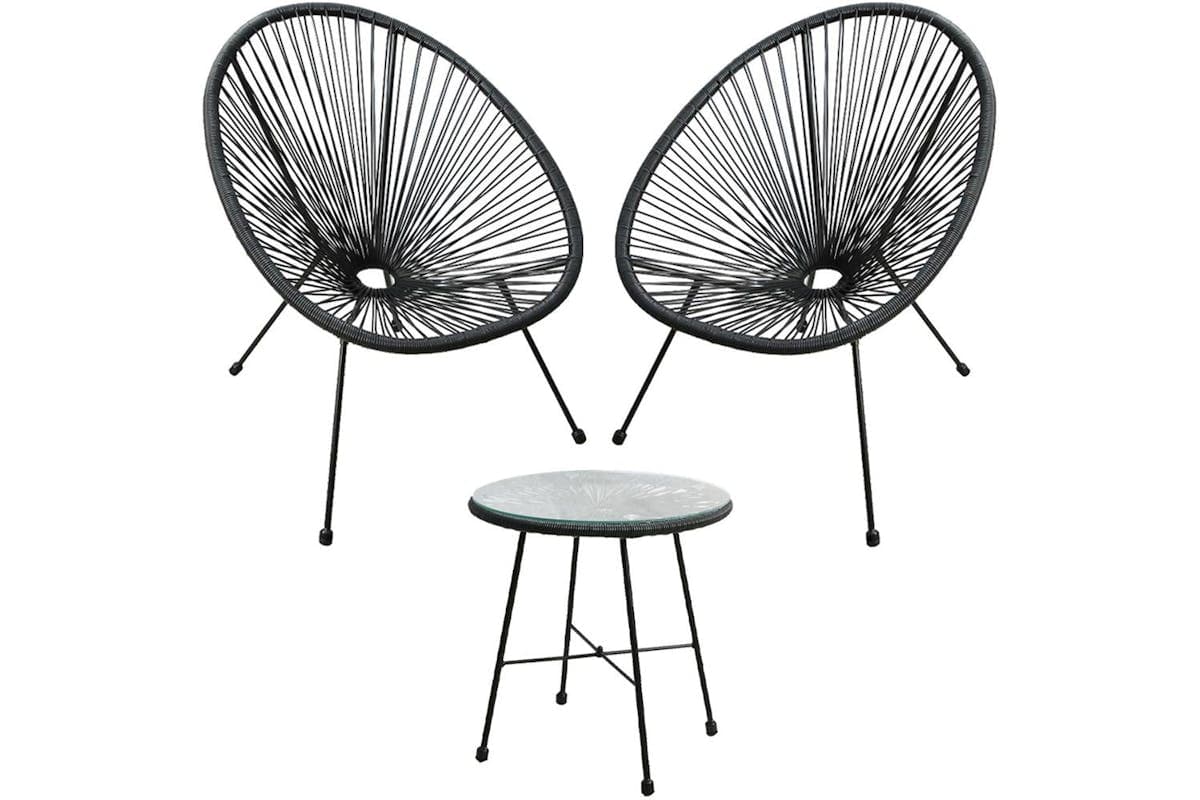 Raygar 3pcs Bistro Egg Designer String Chair Indoor & Garden Set - Black