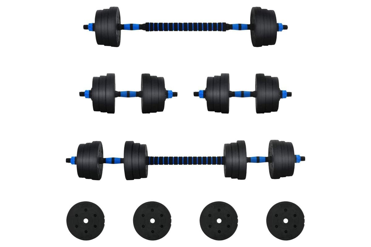 Vidaxl 2-in-1 Dumbbell Set Black And Blue 121 X 19.5 X 19.5 Cm