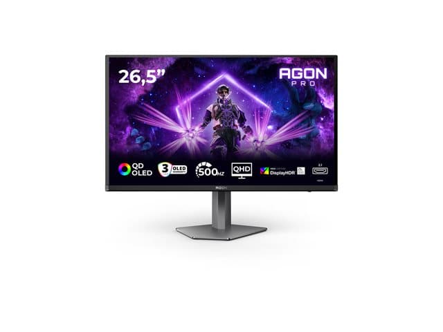 AOC - AGON PRO AG276QKD2 - AG6 Series - OLED monitor - gaming - 27" (26.5" viewable) - 2560 x 1440 QHD @ 500 Hz - 1000 cd/m² - 15000000:1 - DisplayHDR 500 True Black - 0.03 ms - 2xHDMI, DisplayPort - speakers - dark grey, black