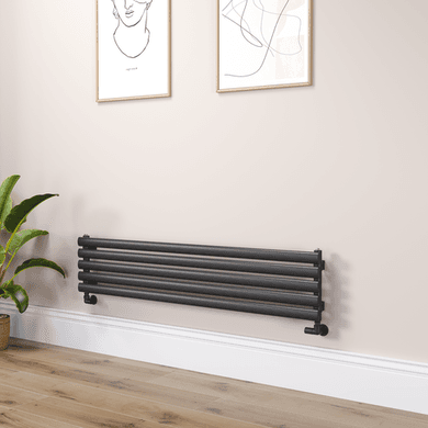 Sorrento Linea Midnight Black Oval Designer Radiator 295x1400mm Single Panel 1659 BTU - Horizontal Bars