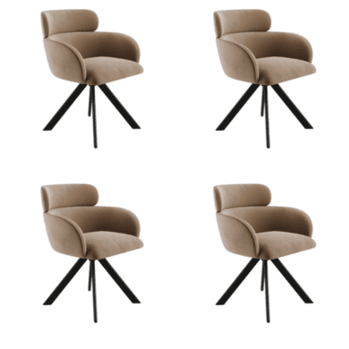 Set of 4 Beige Velvet Curved Swivel Dining Chairs - Isla