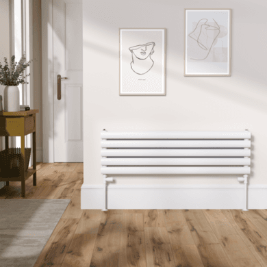 Sorrento Linea White Oval Designer Radiator 295x1000mm Double Panel 1846 BTU - Horizontal Bars