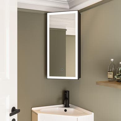 Lykos Single Door Corner Bathroom Mirror Cabinet with Lights