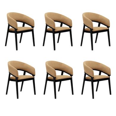 Set of 6 Black and Brown Velvet Curved Dining Chairs - Owen