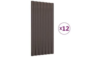 vidaXL 319135 Roof Panels 12 Pcs Powder-coated Steel Brown 80x36cm