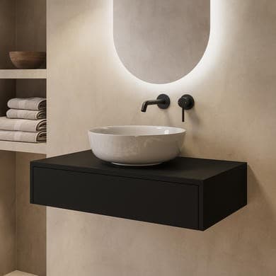 800mm Black Wall Hung Countertop Vanity Unit with Basin - Lugo