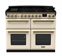 Rangemaster Estel Deluxe 110cm Dual Fuel Range Cooker - Pale Cream with Brass Trim | ESDLB110DFPPCR/AB1