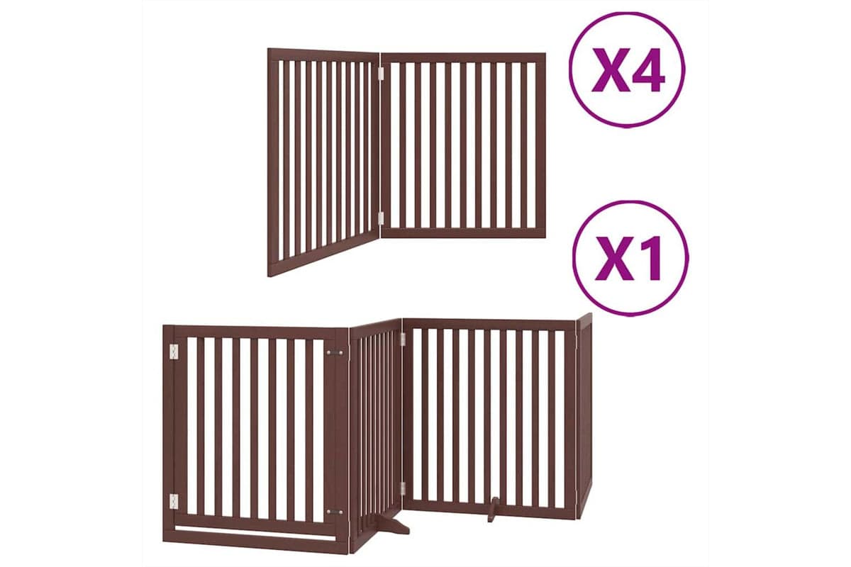 Vidaxl Dog Gate With Door Foldable 12 Panels Brown 960 Cm Poplar Wood