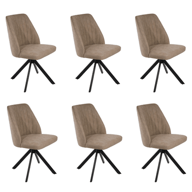 Set of 6 Beige Faux Leather Swivel Dining Chairs - Logan