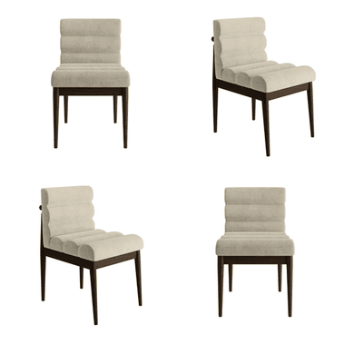 Set of 4 Walnut and Upholstered Mid Century Sculpted Dining Chairs with Wooden Legs - Freja